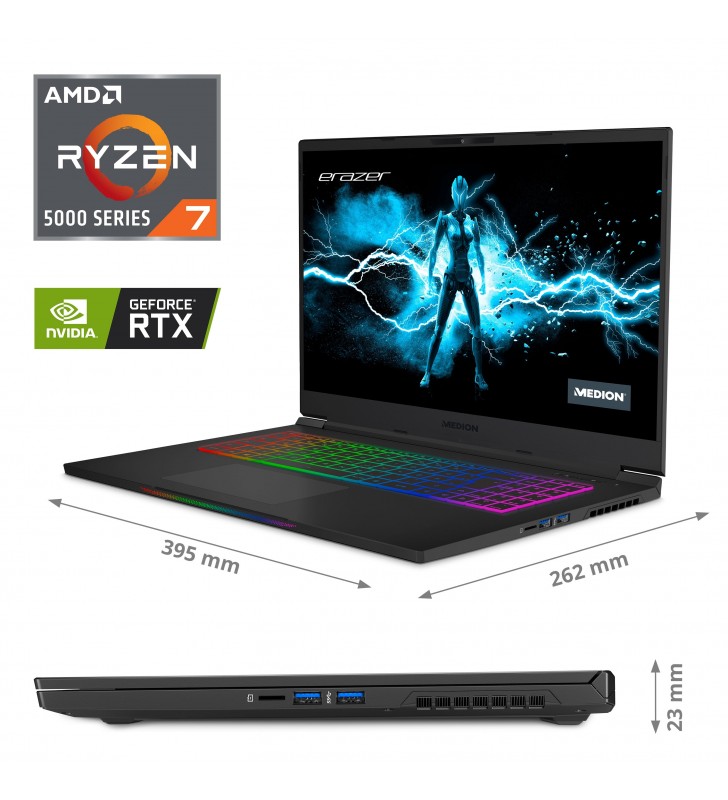 ERAZER Beast X25 5800H Notebook 43,9 cm (17.3") Full HD AMD Ryzen™ 7 16 Giga Bites DDR4-SDRAM 1000 Giga Bites SSD NVIDIA