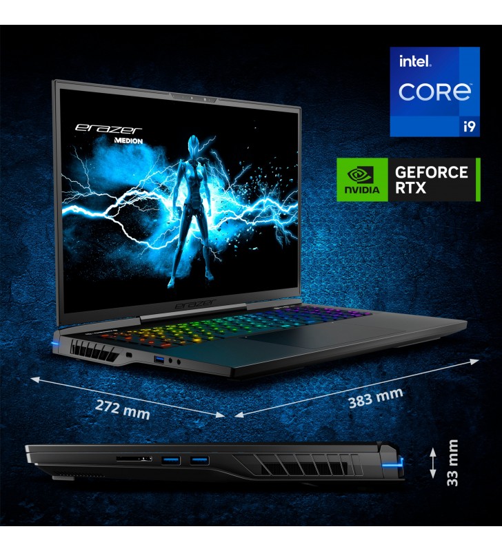 ERAZER Beast X40 i9-13900HX Notebook 43,2 cm (17") Quad HD+ Intel® Core™ i9 32 Giga Bites DDR5-SDRAM 1000 Giga Bites SSD NVIDIA