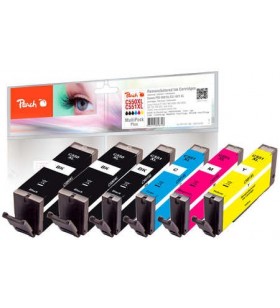 Peach PI100-188 cartușe cu cerneală 6 buc. Compatibil Productivitate Înaltă (XL) Negru, Cyan, Magenta, Negru foto, Galben