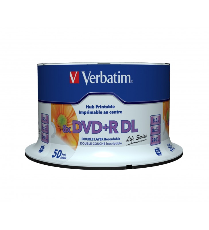 DVD+R imprimabil Verbatim DL 8X, 8.5GB, 50buc, Spindle