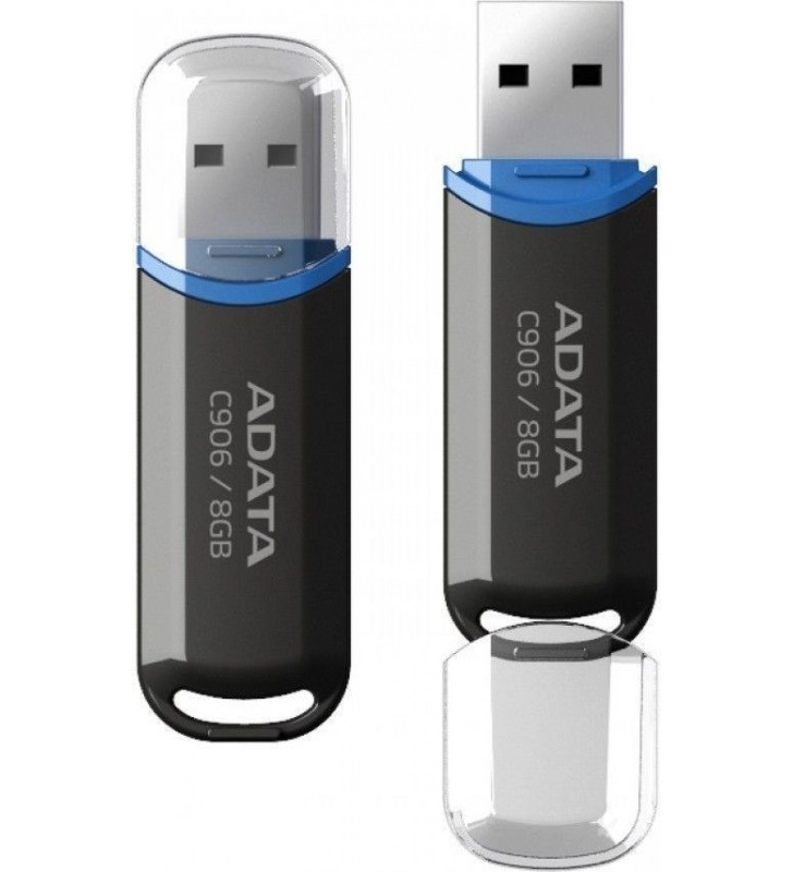 USB 2.0 ADATA   8GB, clasic, cu capac, Black "AC906-8G-RBK" (include timbru verde 0.01 lei)