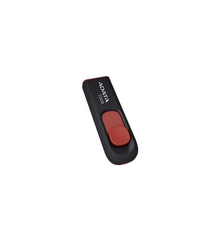 USB 2.0 ADATA  32GB, clasic, conector USB retractabil, Black &amp Red, "AC008-32G-RKD"(include timbru verde 0.01 lei)