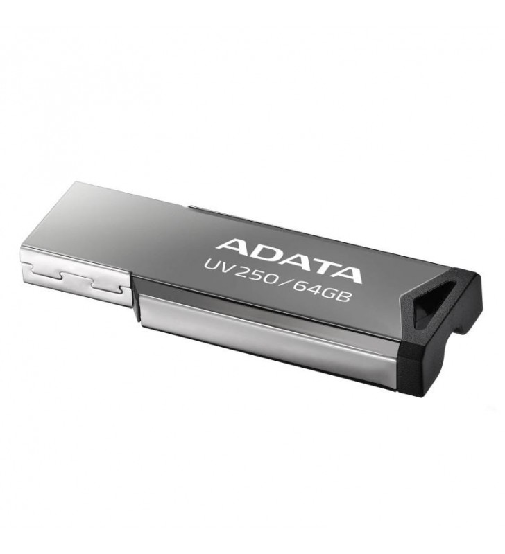 USB 2.0 ADATA  64GB, carcasa metalica, gaura snur, Silver "AUV250-64G-RBK"(include timbru verde 0.01 lei)