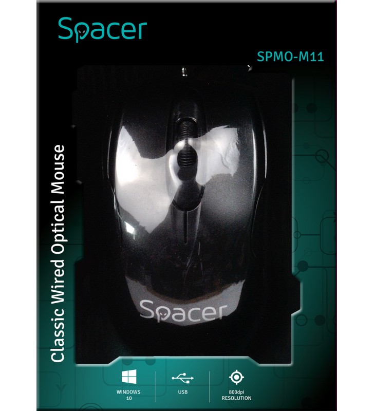 MOUSE SPACER USB optic.  800dpi, 3 butoane, 1 rotita scroll, black, "SPMO-M11" (include timbru verde 0.1 lei)