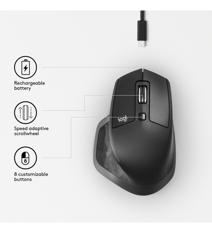 Logitech MX Master 2S mouse-uri RF Wireless + Bluetooth Cu laser 1000 DPI Mâna dreaptă