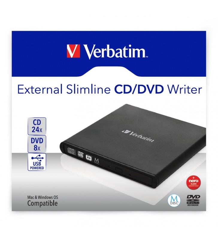 Verbatim Slimline CD/DVD unități optice Negru DVD-RW