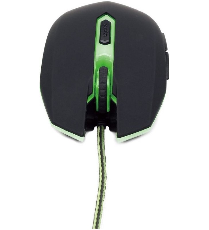 MOUSE GEMBIRD gaming USB optic, 2400dpi, 6 butoane, 1 rotita scroll, black &amp green, "MUSG-001-G" (include timbru verde 0.1