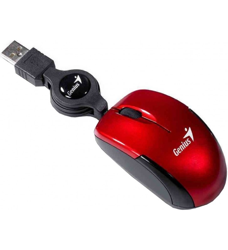 MOUSE GENIUS USB optic, 1200dpi, 3 butoane, 1 rotita scroll, ruby, cablu retractabil, pt. NB, "Micro Traveler V2" "3101012510