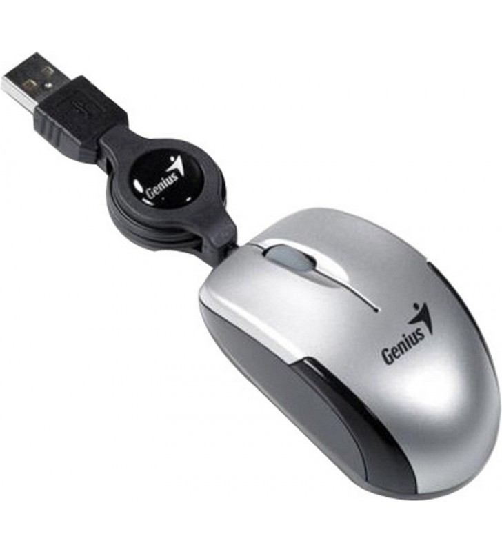 MOUSE GENIUS USB optic, 1200dpi, 3 butoane, 1 rotita scroll, silver, cablu retractabil, pt. NB, "Micro Traveler V2" "31010125
