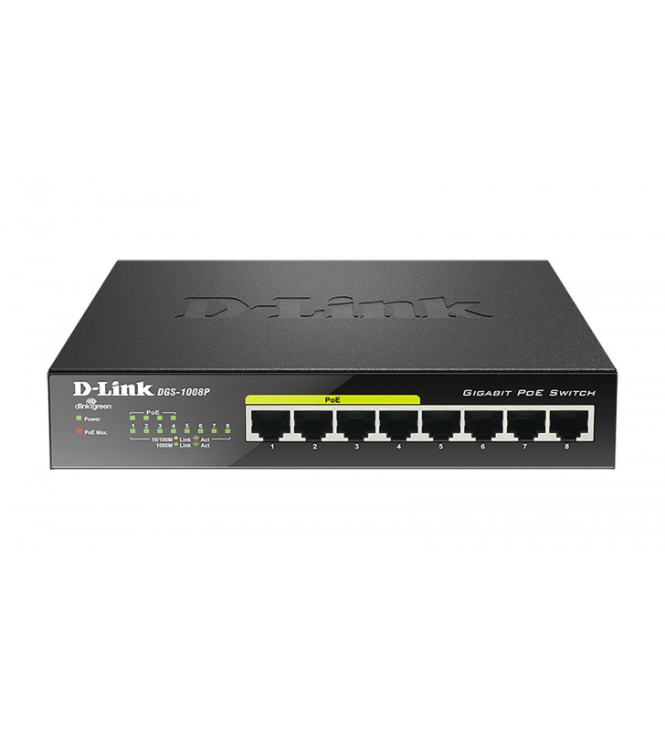 D-Link DGS-1008P switch-uri Fara management Gigabit Ethernet (10 100 1000) Negru Power over Ethernet (PoE) Suport