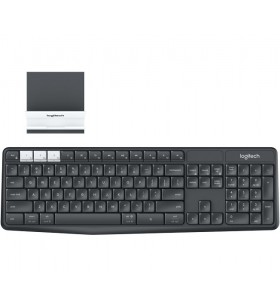 Tastatura Wireless Logitech K375s, Bluetooth, Layout US, Black + Suport
