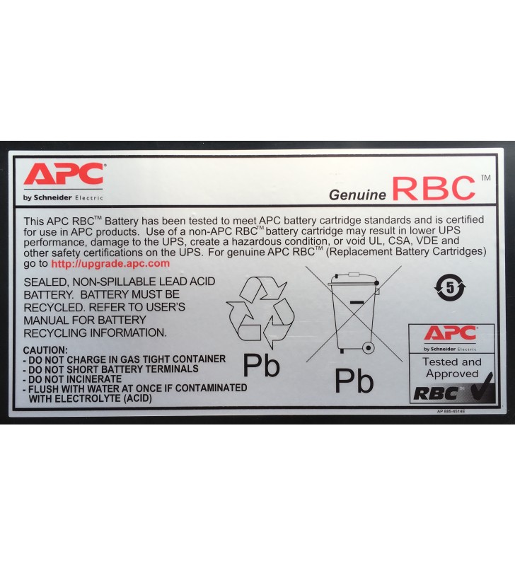 APC APCRBC140 Acid sulfuric şi plăci de plumb (VRLA)