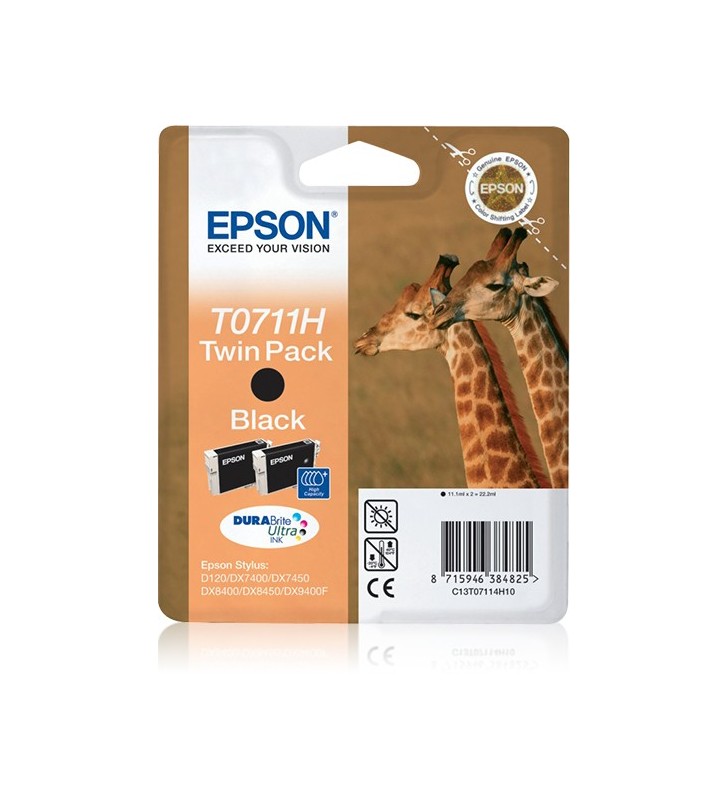 Epson Giraffe pachet dublu Cartuş de cerneală Black T0711, dublu T0711H DURABrite Ultra Ink