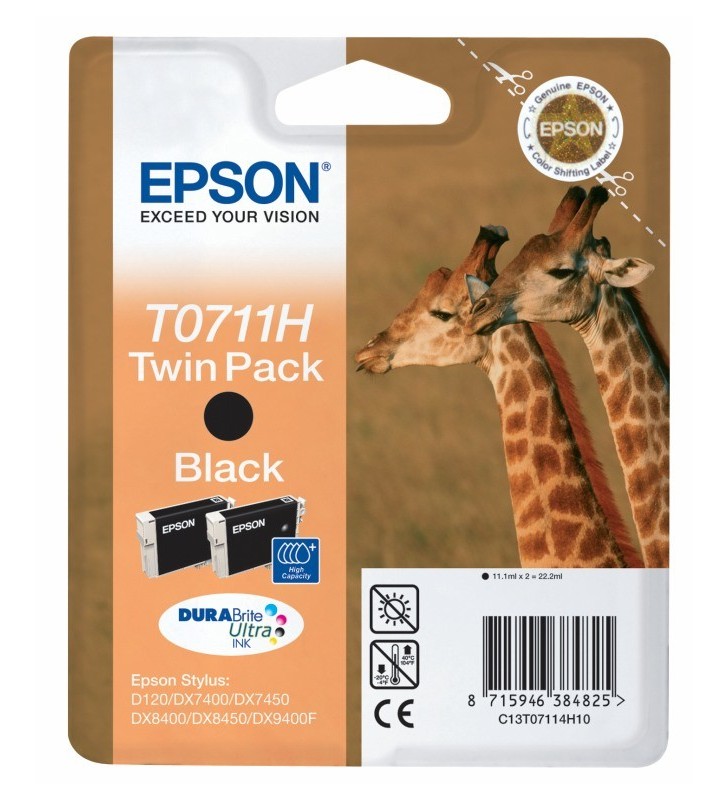 Epson Giraffe pachet dublu Cartuş de cerneală Black T0711, dublu T0711H DURABrite Ultra Ink