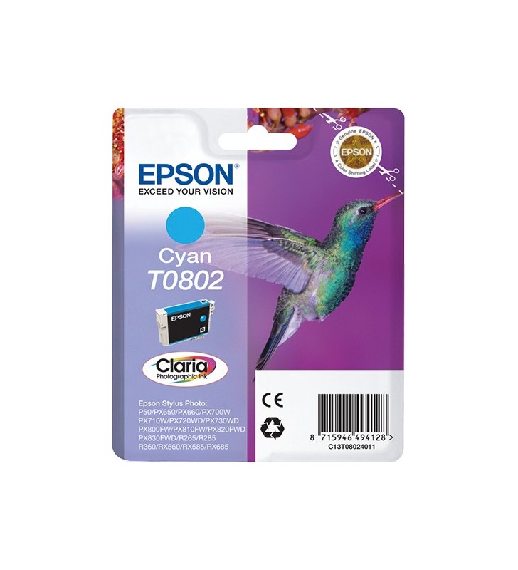 Epson Hummingbird Singlepack Cyan T0802 Claria Photographic Ink