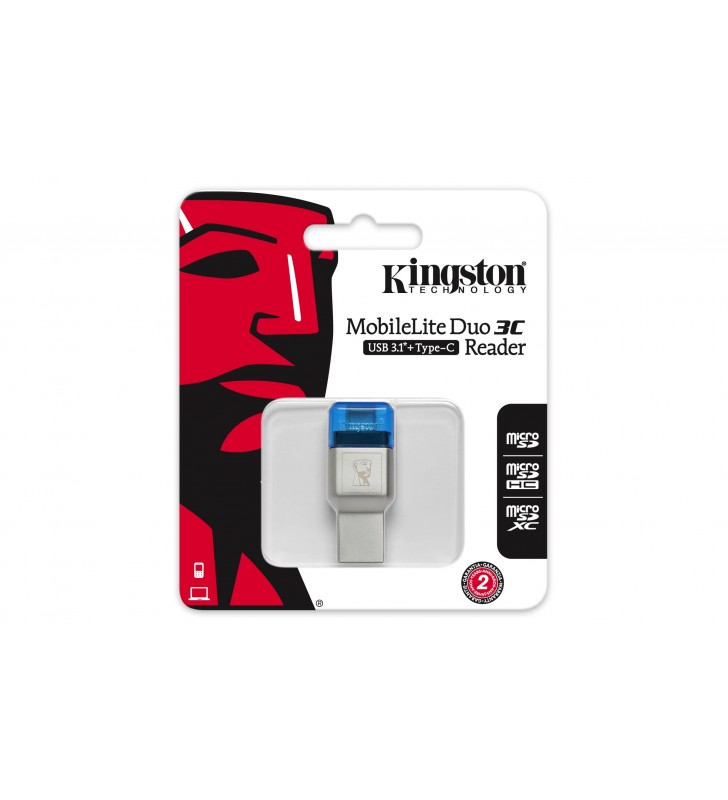 Kingston Technology MobileLite Duo 3C cititoare de carduri Albastru, Argint USB 3.2 Gen 1 (3.1 Gen 1) Type-A Type-C
