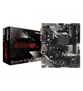 Placa de baza ASROCK AMD B450M-HDV R4.0, B450M-HDV R4.0, 2 DIMMs, Supports DDR4 3200+, 1 PCIe 3.0 x16, 1 PCIe 2.0 x1, 6 USB 3.1