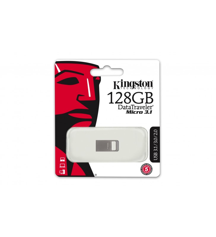 Kingston Technology DataTraveler Micro 3.1 128GB memorii flash USB 128 Giga Bites USB Tip-A 3.2 Gen 1 (3.1 Gen 1) Metalic