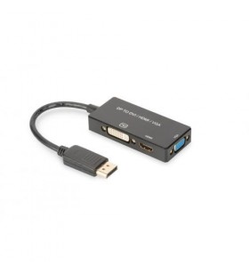 Adaptor ASSMANN 3in1, DisplayPort Male - HDMI + DVI + VGA Female, Black