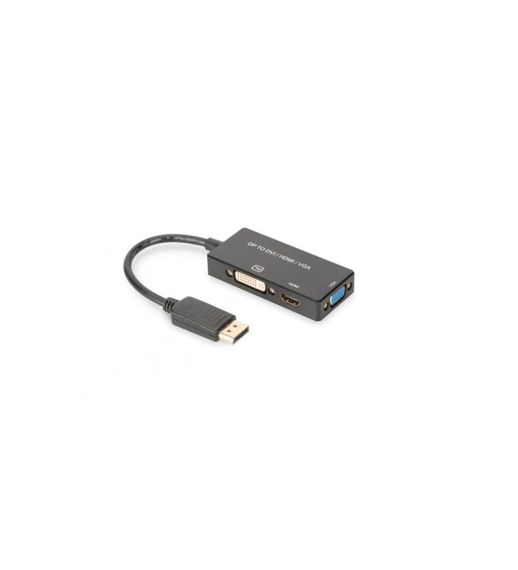 Adaptor ASSMANN 3in1, DisplayPort Male - HDMI + DVI + VGA Female, Black
