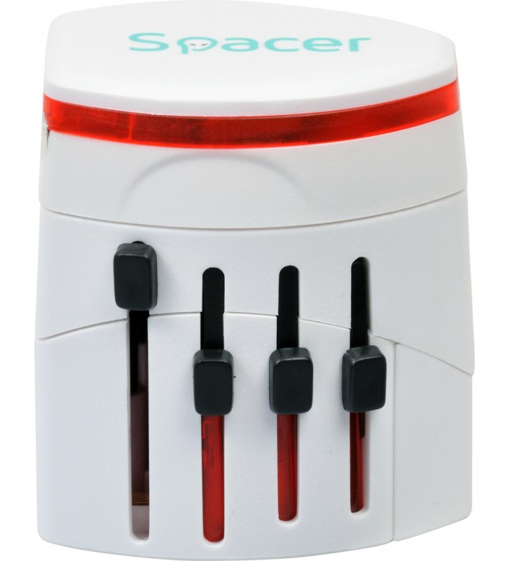 ADAPTOR priza SPACER   universal + 2 x USB, util in 150 tari, white, "SPAD-UNIV"/45505994