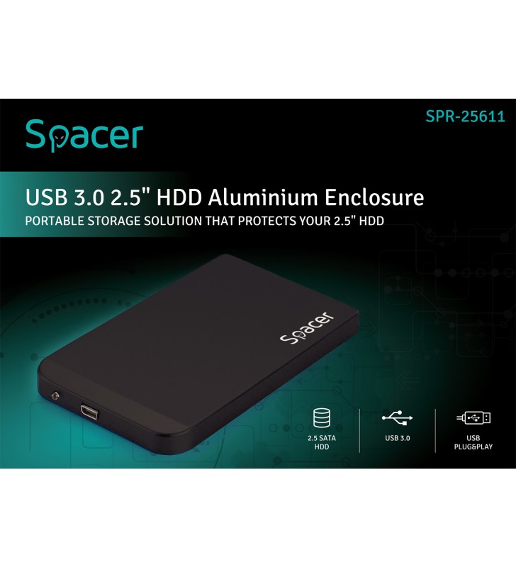 RACK EXTERN SPACER 2.5" HDD S-ATA to USB 3.0, Aluminiu, Negru, "SPR-25611"/45503295