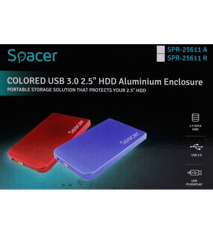 RACK EXTERN SPACER 2.5" HDD S-ATA to USB 3.0, Aluminiu, Rosu, "SPR-25611R"