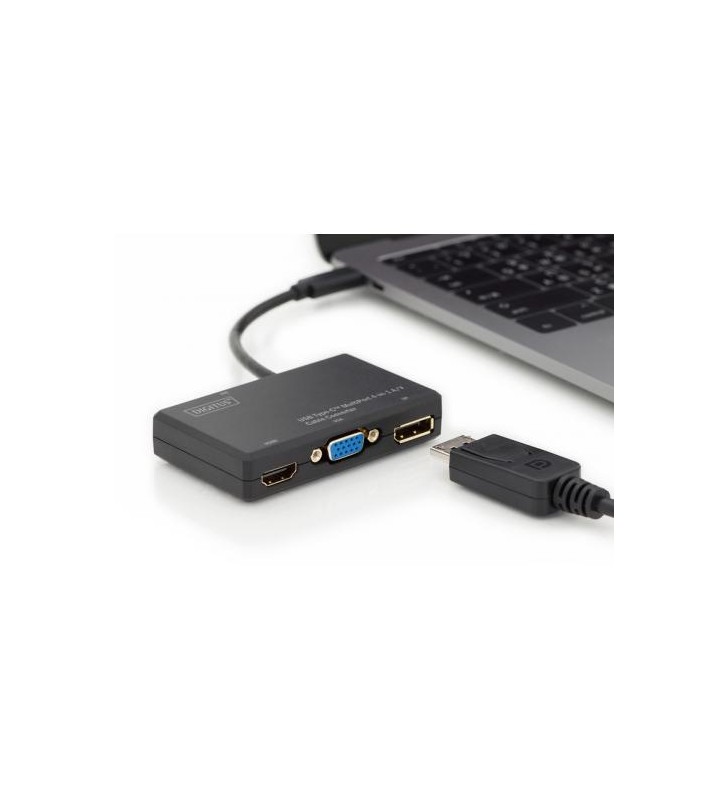 DIGITUS DA-70848 Multi Adapter 4K 60Hz UHD HDMI, DisplayPort, DVI, VGA, to USB Type C, black, alu
