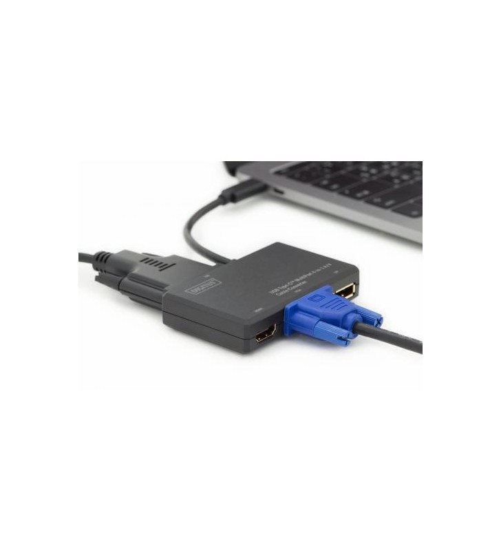 DIGITUS DA-70848 Multi Adapter 4K 60Hz UHD HDMI, DisplayPort, DVI, VGA, to USB Type C, black, alu