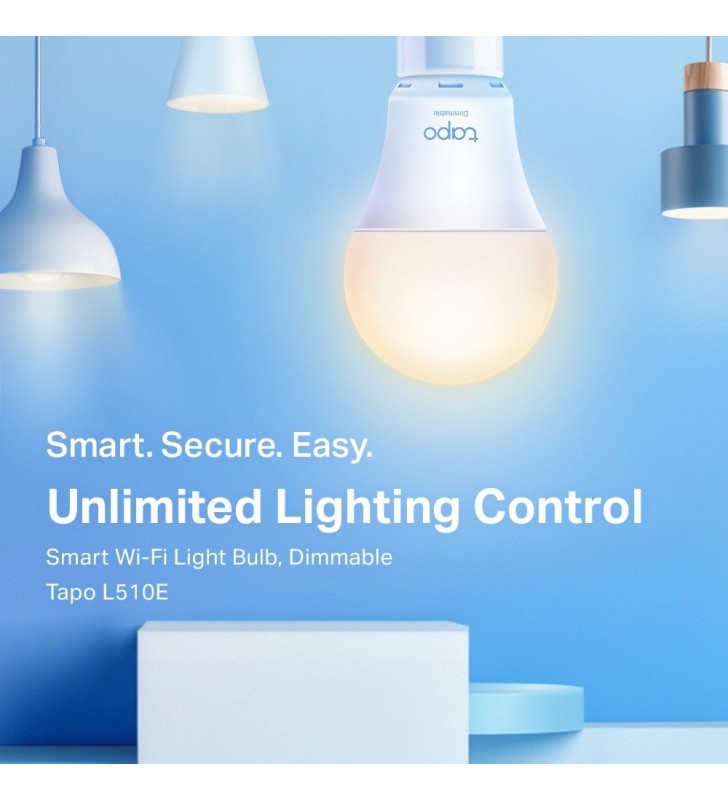 BEC LED wireless TP-LINK, 800lm, 8.7W, E27, se conecteaza la router Wi-Fi, intensitate reglabila, control prin smartphone cu apl