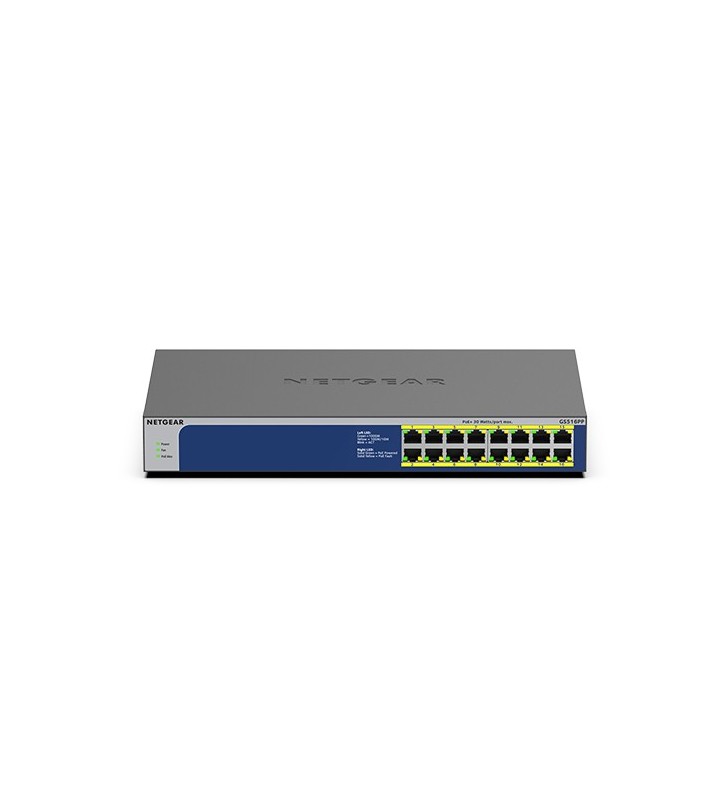Netgear GS516PP Fara management Gigabit Ethernet (10/100/1000) Albastru, Gri Power over Ethernet (PoE) Suport