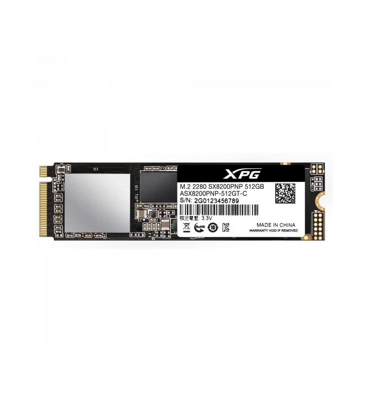 SSD ADATA M.2 PCIe 512GB, Gen3 x4, XPG  SX8200 Pro 3D TLC NAND, R/W up to 3500/2300MB "ASX8200PNP-512GT-C"