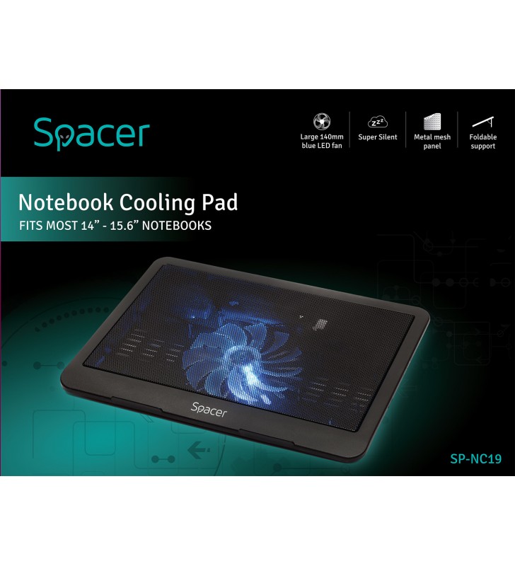 STAND SPACER notebook 15.6", sita metal, fan 14cm cu led albastru, black, "SP-NC19"/45504838