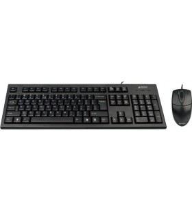 KIT wired A4Tech USB, tastatura "KR-85" (104 taste, concave) + mouse "OP-620D" (4 butoane, scroll 4  directii), black, "KR-