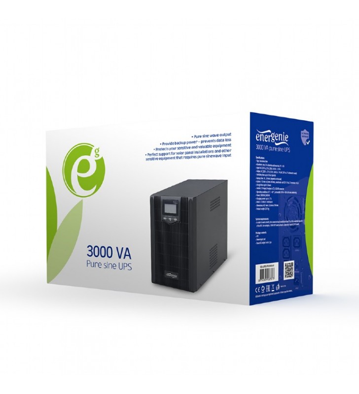 UPS Energenie by Gembird 3000VA, Pure sine, 4x IEC 230V OUT, USB-BF, LCD Display "EG-UPS-PS3000-01"  ( include timbru verde 5