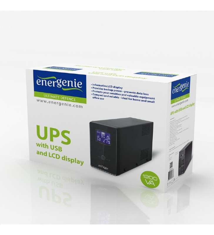 UPS GEMBIRD 1200VA w. AVR, diplay LCD, interfata USB, black, "EG-UPS-033" (include timbru verde 5 lei)