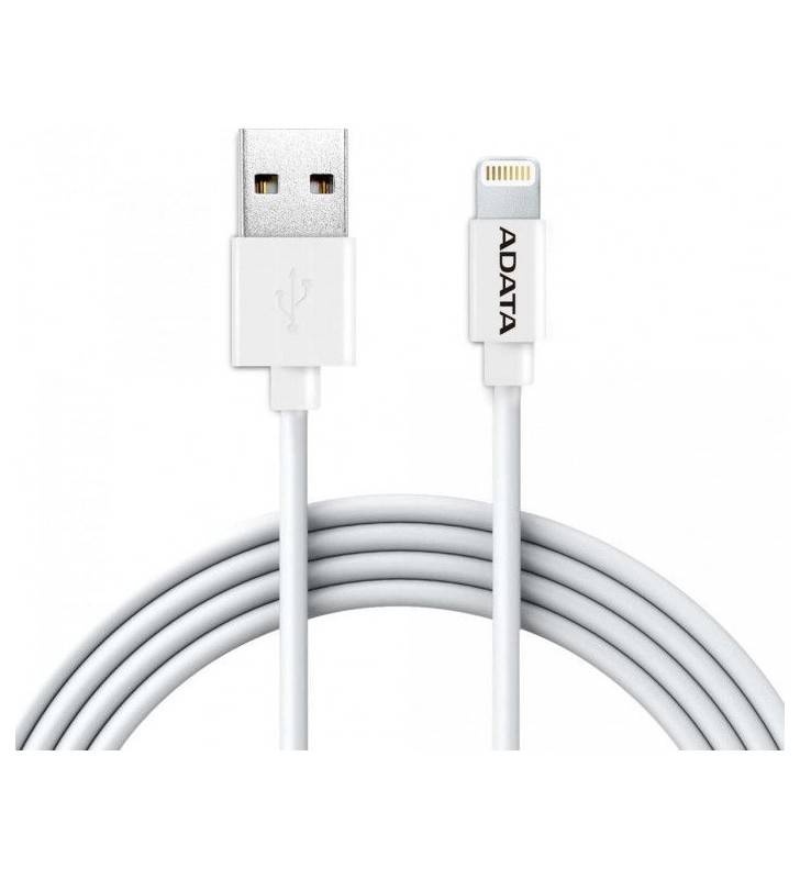CABLU USB2.0 la Apple Lightning ADATA, certificat MFi, 1m, 2.4A, White "AMFIPL-1M-CWH"