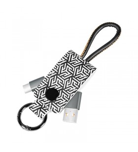 CABLU alimentare si date LOGILINK, pt. smartphone, USB 2.0 (T) la USB 2.0 Type-C (T),  0.22m, cu breloc, din piele, negru/ alb,