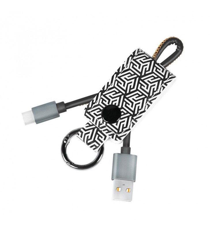 CABLU alimentare si date LOGILINK, pt. smartphone, USB 2.0 (T) la USB 2.0 Type-C (T),  0.22m, cu breloc, din piele, negru/ alb,