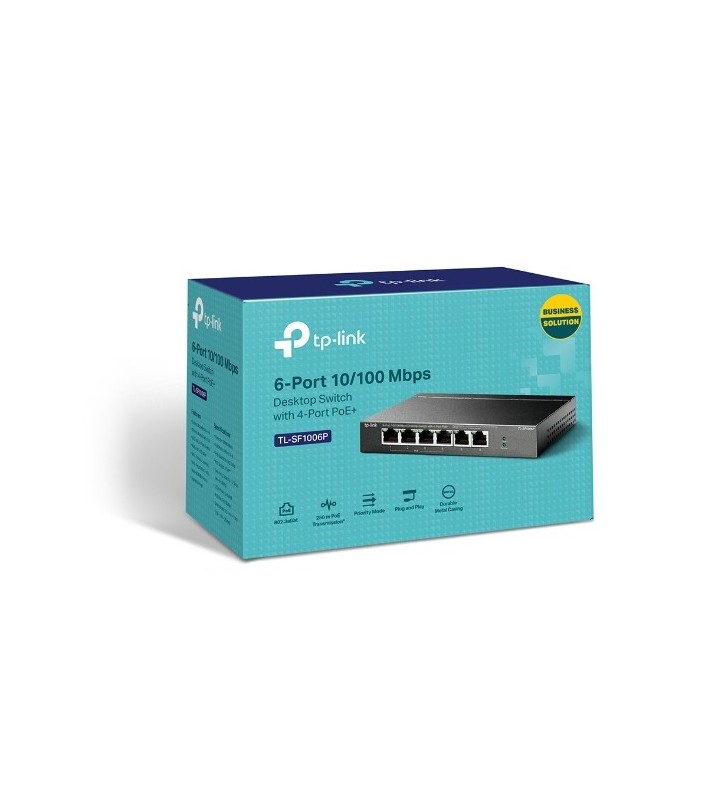 TP-LINK TL-SF1006P switch-uri Fast Ethernet (10/100) Negru Power over Ethernet (PoE) Suport