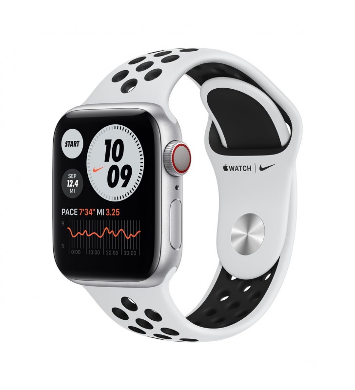 Apple Watch Nike S6 GPS + Cellular, 40mm Silver Aluminium Case with Pure Platinum/Black Nike Sport Band - Regular