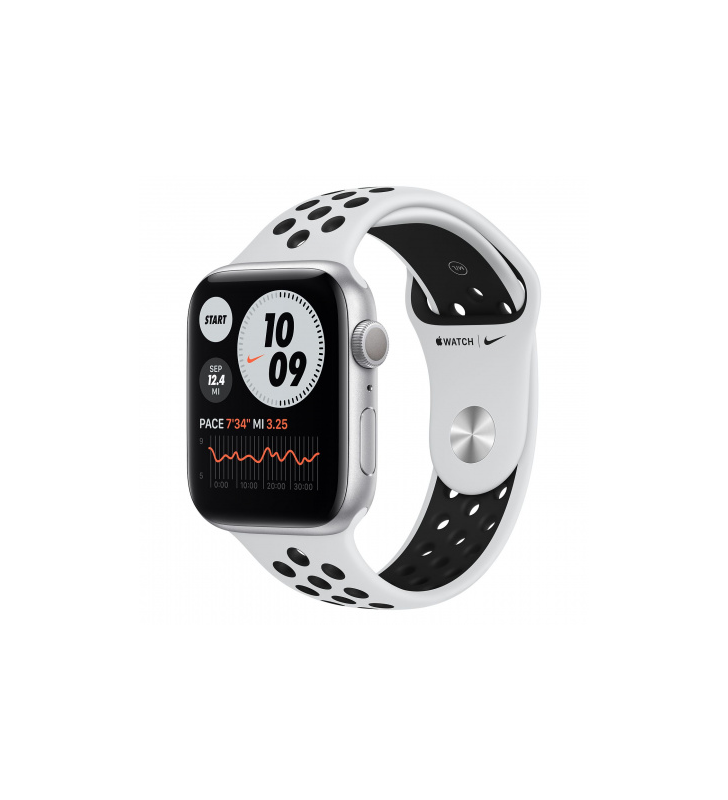 Apple Watch Nike Series 6 GPS, 44mm Silver Aluminium Case with Pure Platinum/Black Nike Sport Band - Regular
