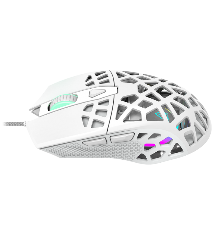 Puncher GM-20 High-end Gaming Mouse with 7 programmable buttons, Pixart 3360 optical sensor, 6 levels of DPI and up to 12000, 10 million times key life, 1.65m Ultraweave cable, Low friction with PTFE feet and colorful RGB lights, white, size:126x67.5x39.5
