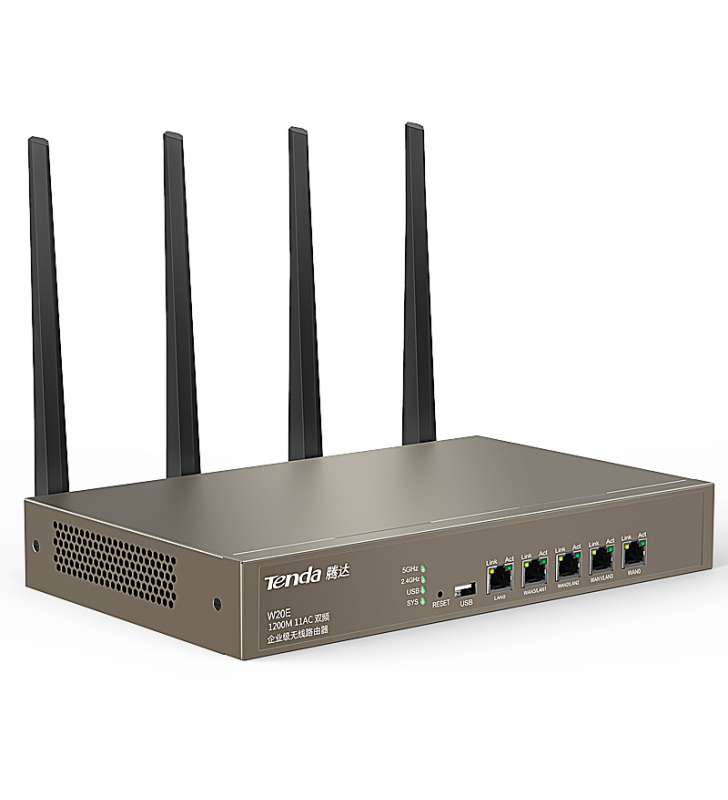 Router wireless Tenda Gigabit W20E Dual-Band, 2.4 / 5 GHz, 450+867Mbps, 4x GE(1~3 WAN/ 1~3 LAN)