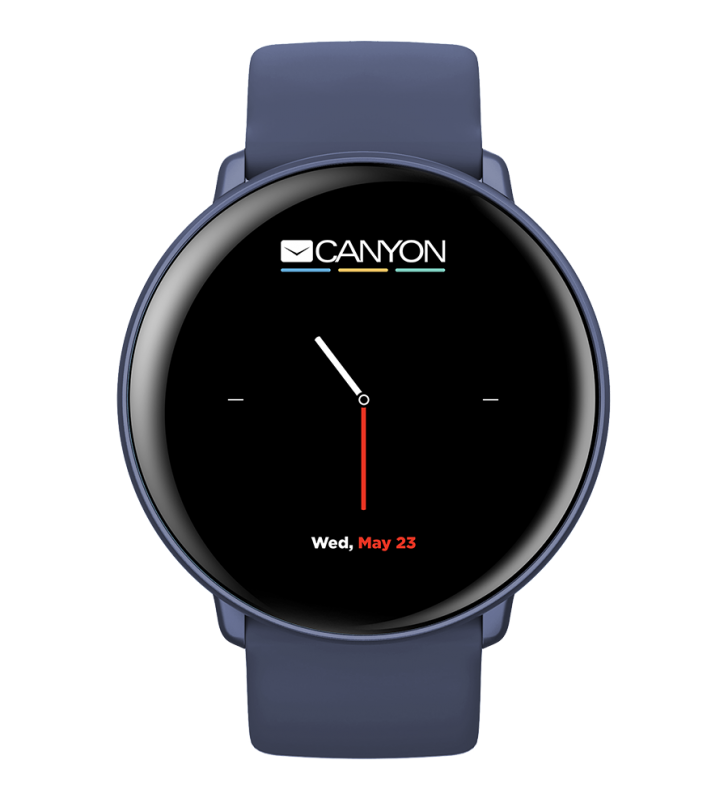 CANYON Marzipan SW-75 Smart watch, 1.22inches IPS full touch screen, aluminium+plastic body,IP68 waterproof, multi-sport mode with swimming mode, compatibility with iOS and android,Blue with extra blue leather belt, Host: 41.5x11.6mm, Strap: 240x20mm, 20.