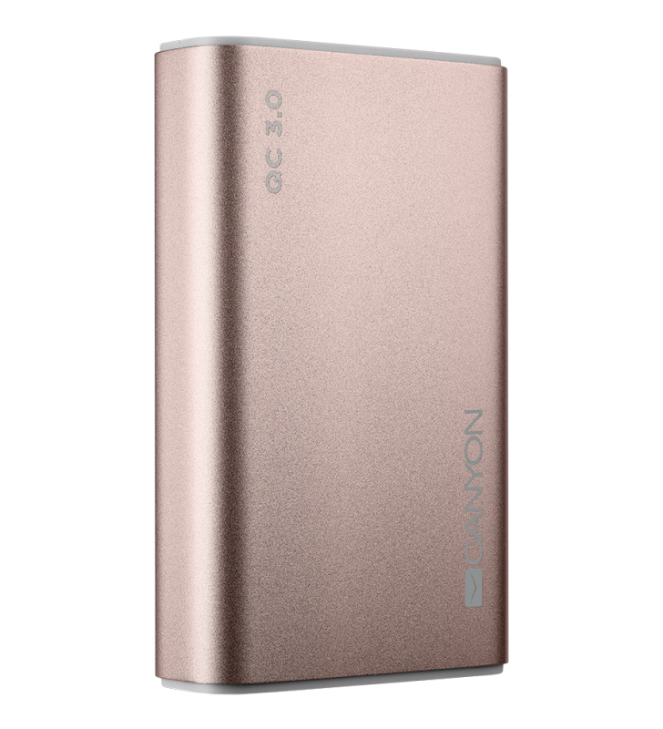 Canyon Power bank 10000mAh Li-polymer battery, Input Micro/PD 18W(Max), Output PD/QC3.0 18W(Max), with Smart IC, Aluminium alloy, cable length 0.24m, 100*62*22mm, 0.25kg, Rose gold