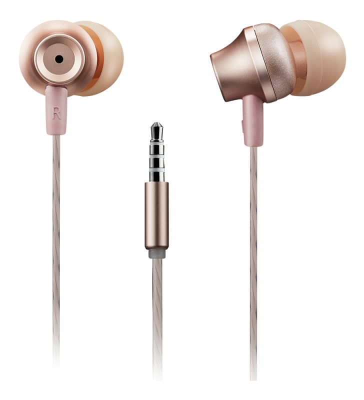 CANYON Stereo earphones with microphone, metallic shell, cable length 1.2m, Rose, 22*12.6mm, 0.012kg