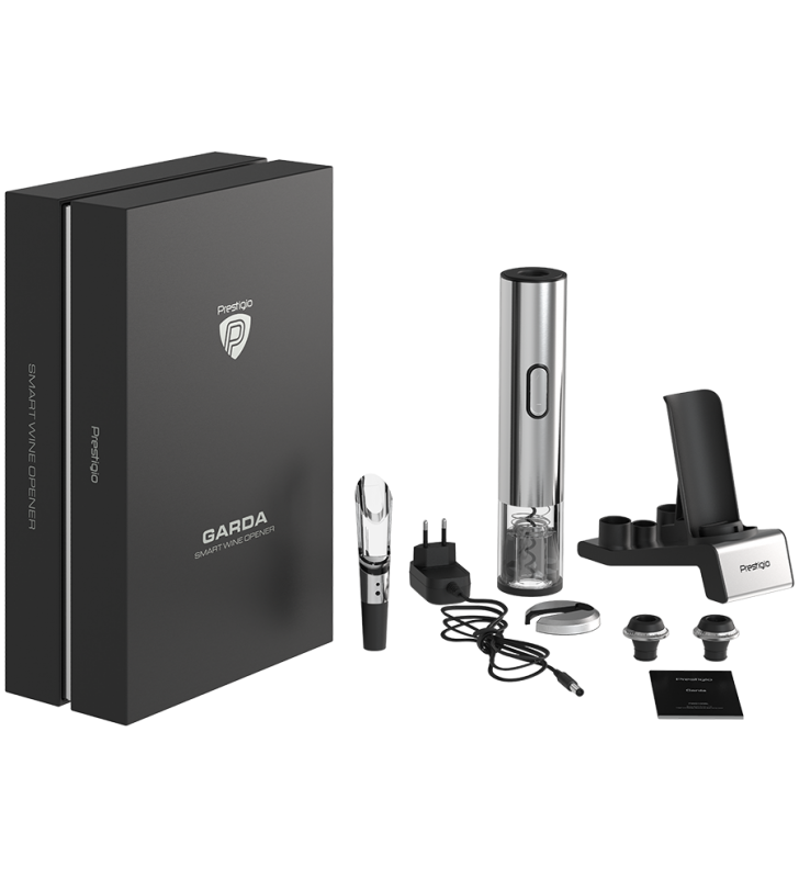 Garda, smart wine opener, aerator, vacuum stopper preserver, foil cutter, 500mAh battery, Dimensions D 17mm* H 290mm* W100 mm, silver