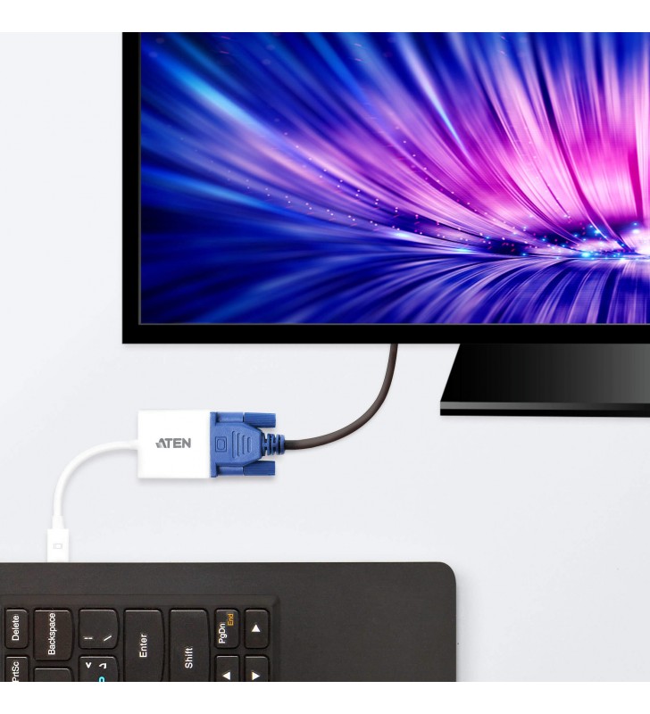 CABLU video ATEN, cablu or adaptor video, Mini-DisplayPort (T) la VGA (M), Full HD+ (1920x1200) la 60Hz, "VC920-AT"