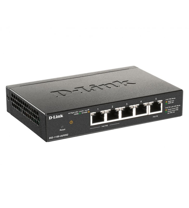 D-Link DGS-1100-05PDV2 switch-uri Gestionate Gigabit Ethernet (10/100/1000) Power over Ethernet (PoE) Suport Negru